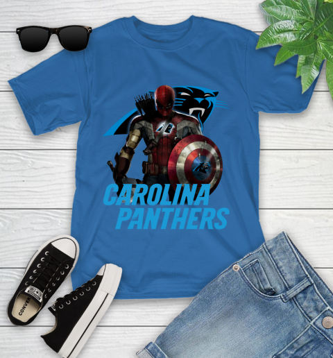 NFL Captain America Thor Spider Man Hawkeye Avengers Endgame Football Carolina Panthers Youth T-Shirt 9