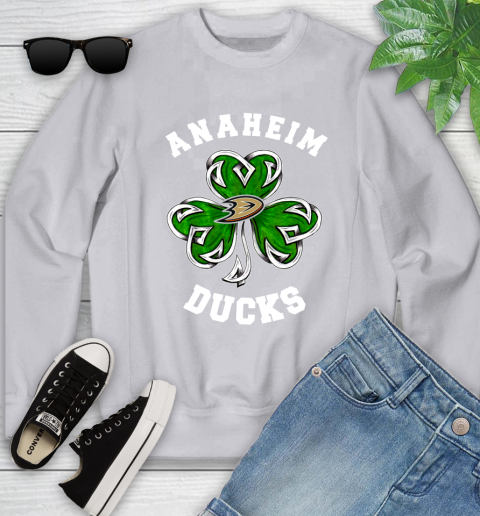 NHL Anaheim Ducks Three Leaf Clover St Patrick's Day Hockey Sports Youth Sweatshirt 4 NHL Anaheim Ducks Three Leaf Clover St Patrick's Day Hockey Sports Youth Sweatshirt - Image 4