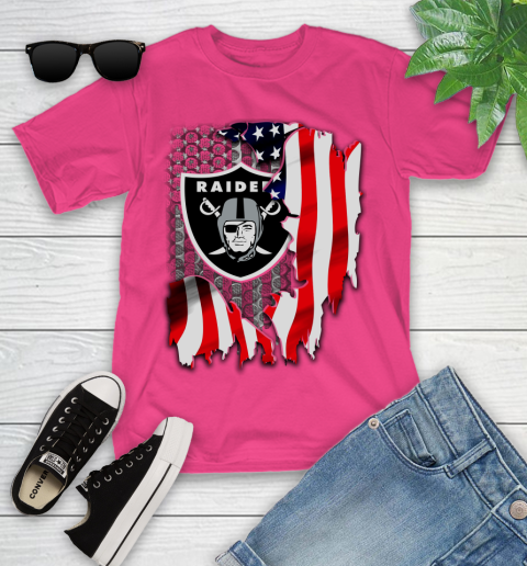 Oakland Raiders NFL Football American Flag Youth T-Shirt 11