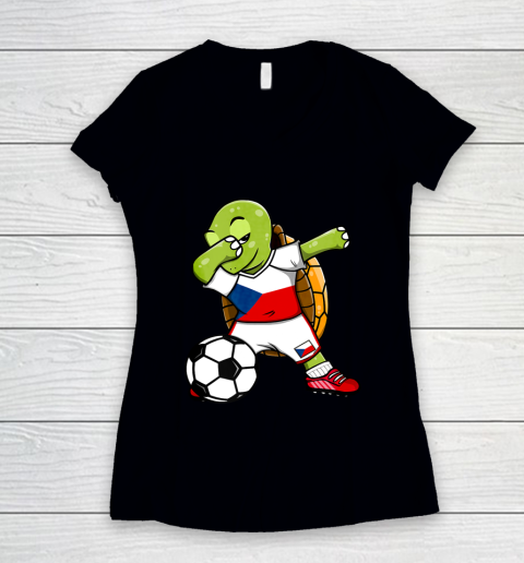 Dabbing Turtle Czech Republic Soccer Fans Jersey Football Women's V-Neck T-Shirt