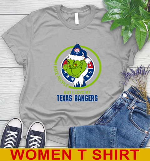 Texas Rangers MLB Christmas Grinch I Hate People But I Love My Favorite Baseball Team Women's T-Shirt 5