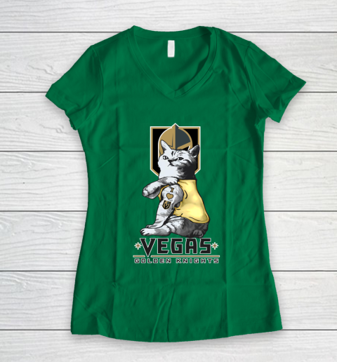 NHL My Cat Loves Vegas Golden Knights Hockey Women's V-Neck T-Shirt 3