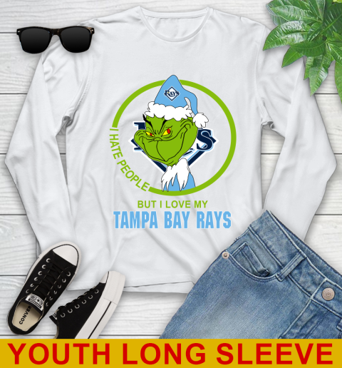 Tampa Bay Rays MLB Christmas Grinch I Hate People But I Love My Favorite Baseball Team Youth Long Sleeve
