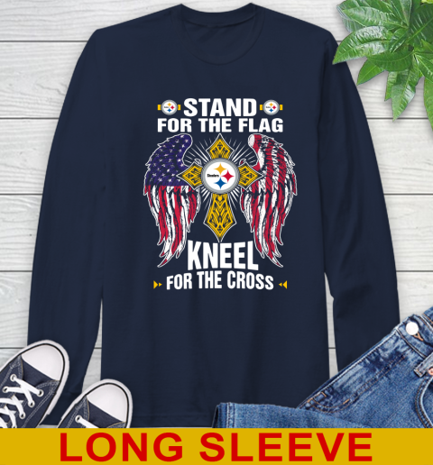 NFL Football Pittsburgh Steelers Stand For Flag Kneel For The Cross Shirt Long Sleeve T-Shirt 3
