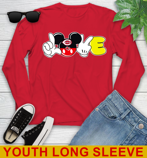 Cincinnati Reds MLB Baseball Love Mickey Disney Sports Youth Long Sleeve 11