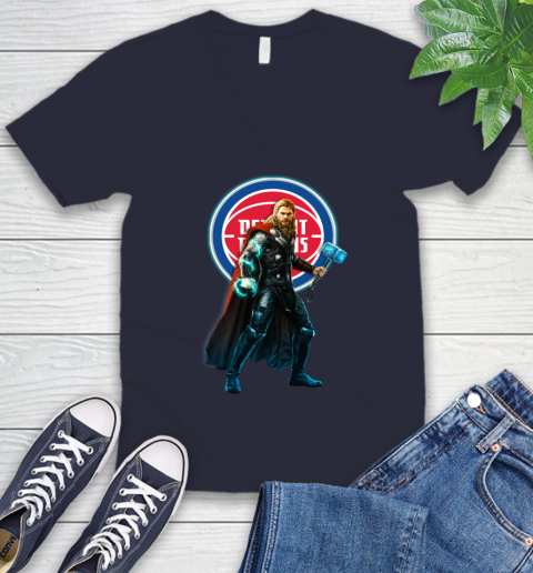 NBA Thor Avengers Endgame Basketball Detroit Pistons V-Neck T-Shirt 3