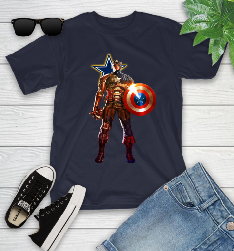 NFL Captain America Marvel Avengers Endgame Football Sports Dallas Cowboys Youth T-Shirt 3
