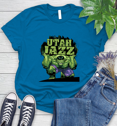 Utah Jazz NBA Basketball Incredible Hulk Marvel Avengers Sports Women's T-Shirt 7