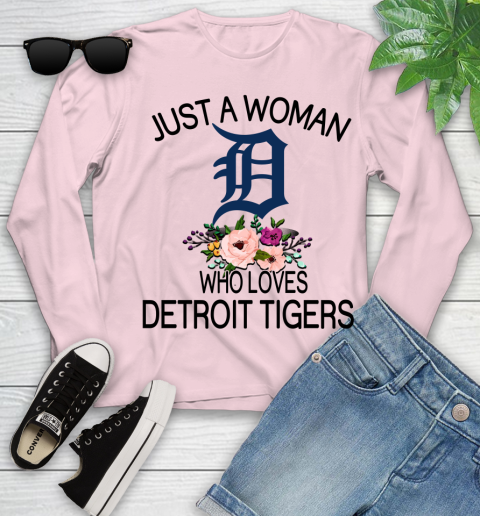 MLB Just A Woman Who Loves Detroit Tigers Baseball Sports Youth Long Sleeve 7