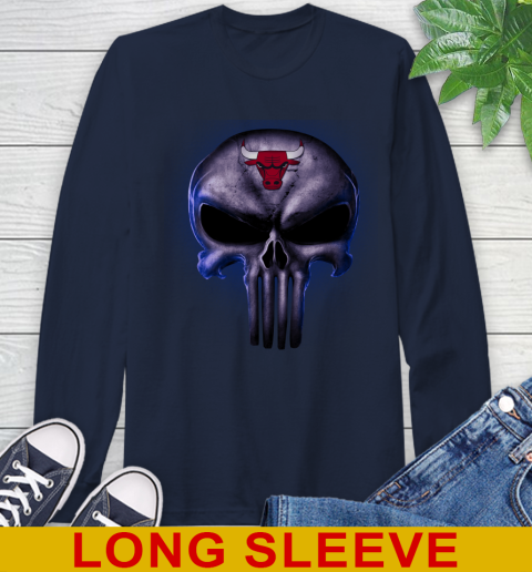 Chicago Bulls NBA Basketball Punisher Skull Sports Long Sleeve T-Shirt - Image 4