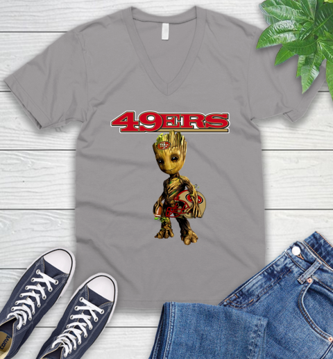 San Francisco 49ers NFL Football Groot Marvel Guardians Of The Galaxy V-Neck T-Shirt 4