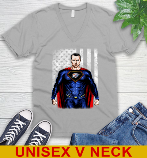 NBA Basketball Oklahoma City Thunder Superman DC Shirt V-Neck T-Shirt - Image 4