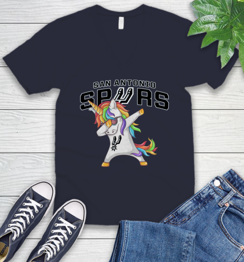 San Antonio Spurs NBA Basketball Funny Unicorn Dabbing Sports V-Neck T-Shirt 3