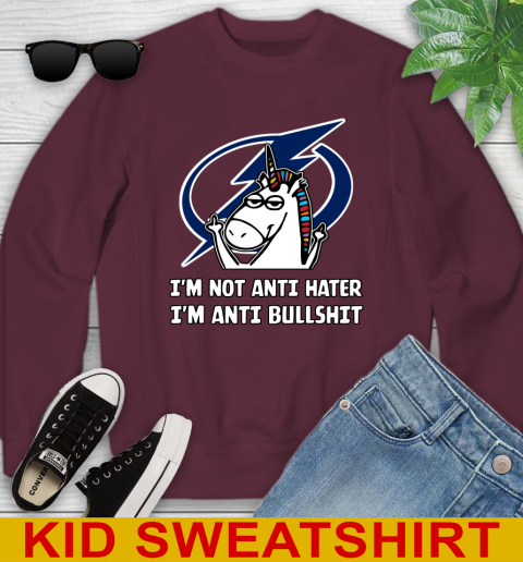 Tampa Bay Lightning NHL Hockey Unicorn I'm Not Anti Hater I'm Anti Bullshit Youth Sweatshirt 5