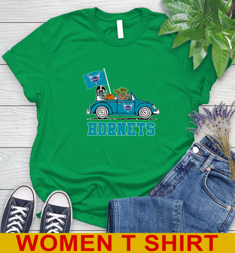 NBA Basketball Charlotte Hornets Darth Vader Baby Yoda Driving Star Wars Shirt Women's T-Shirt 6