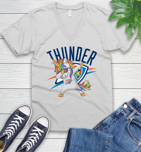 Oklahoma City Thunder NBA Basketball Funny Unicorn Dabbing Sports V-Neck T-Shirt