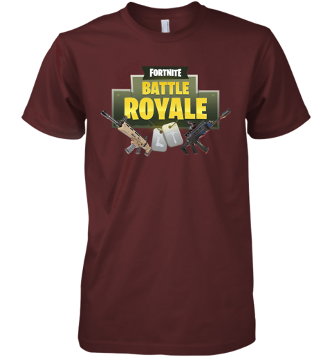 6ntv fortnite battle royale logo with assault rifle shirts premium guys tee 5 front maroon