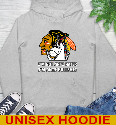 Chicago Blackhawks NHL Hockey Unicorn I'm Not Anti Hater I'm Anti Bullshit Hoodie 6