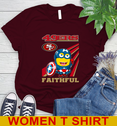 NFL Football San Francisco 49ers Captain America Marvel Avengers Minion Faithful Shirt Women's T-Shirt 6