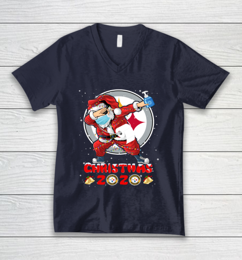 Pittsburgh Steelers Funny Santa Claus Dabbing Christmas 2020 NFL V-Neck T-Shirt 2