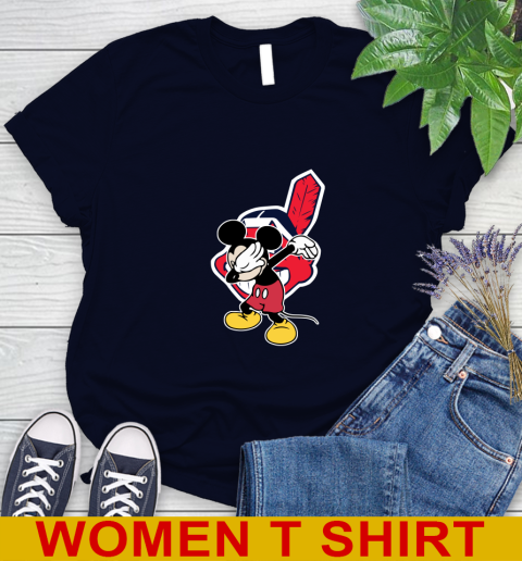 Cleveland Indians MLB Baseball Dabbing Mickey Disney Sports Women's T-Shirt 3
