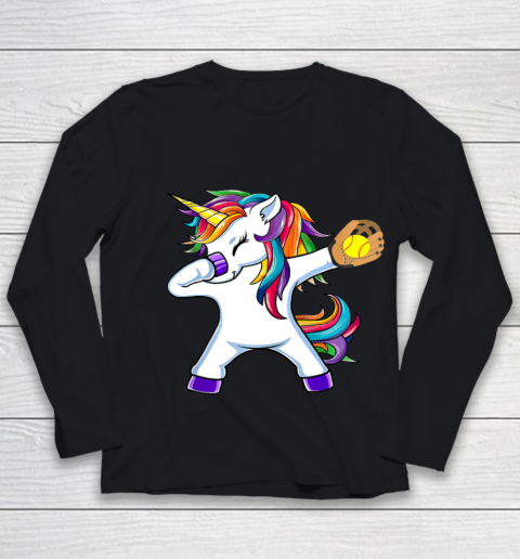 Dabbing Unicorn Softball T Shirt Funny Dab Gift Youth Long Sleeve