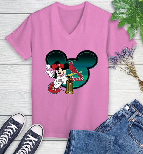 MLB St.Louis Cardinals The Commissioner's Trophy Mickey Mouse Disney Women's V-Neck T-Shirt 14