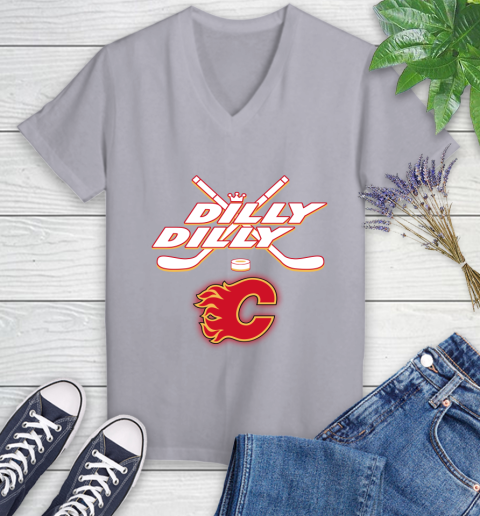 NHL Calgary Flames Dilly Dilly Hockey Sports Women's V-Neck T-Shirt 4