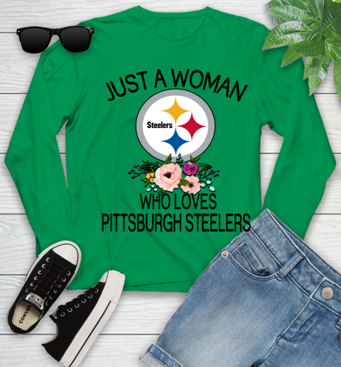 NFL Just A Woman Who Loves Pittsburgh Steelers Football Sports Youth Long Sleeve 4