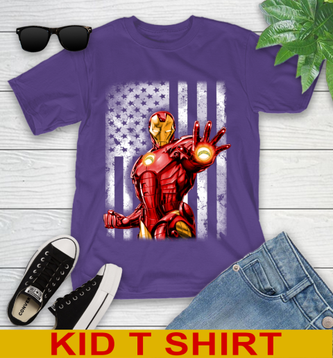 Los Angeles Chargers NFL Football Iron Man Avengers American Flag Shirt Youth T-Shirt 3