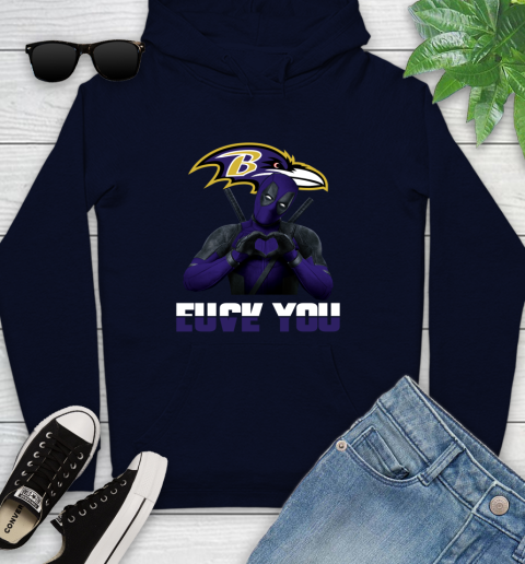 NHL Baltimore Ravens Deadpool Love You Fuck You Football Sports Youth Hoodie 3