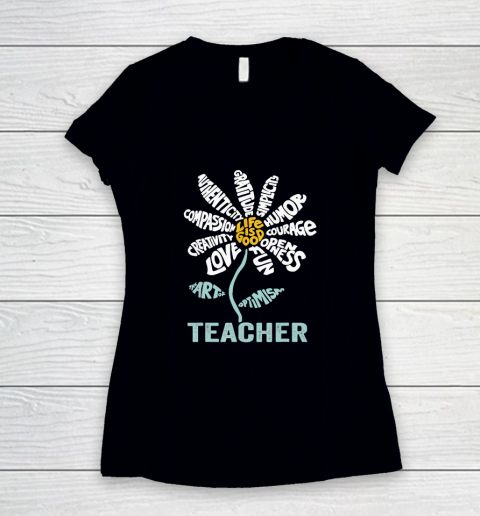 Life is good Teacher Daisy T shirt Teach School Sunflower Women's V-Neck T-Shirt