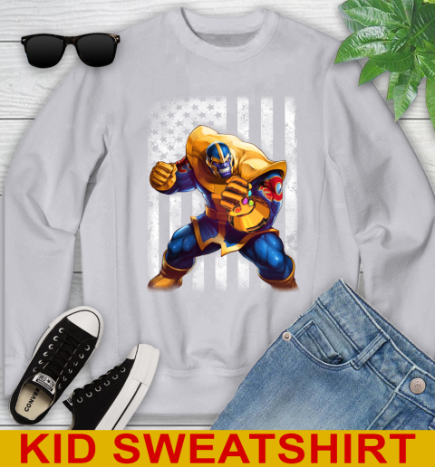 NHL Hockey Calgary Flames Thanos Marvel American Flag Shirt Youth Sweatshirt 3