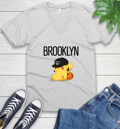 NBA Pikachu Basketball Sports Brooklyn Nets V-Neck T-Shirt