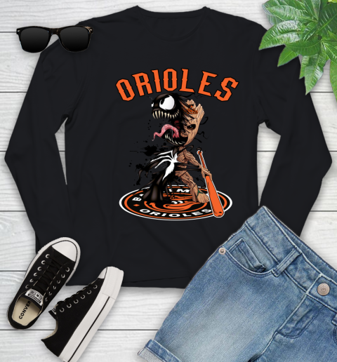 MLB Baltimore Orioles Baseball Venom Groot Guardians Of The Galaxy Youth Long Sleeve 2