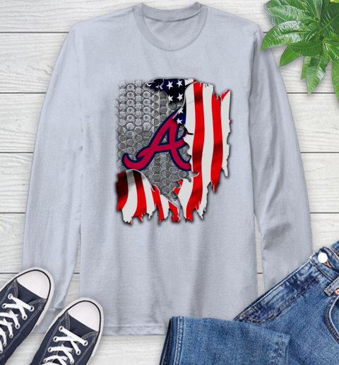 Atlanta Braves MLB Baseball American Flag Long Sleeve T-Shirt 6