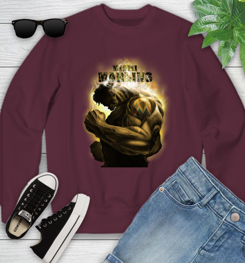 Miami Marlins MLB Baseball Hulk Marvel Avengers Sports Youth Sweatshirt 4