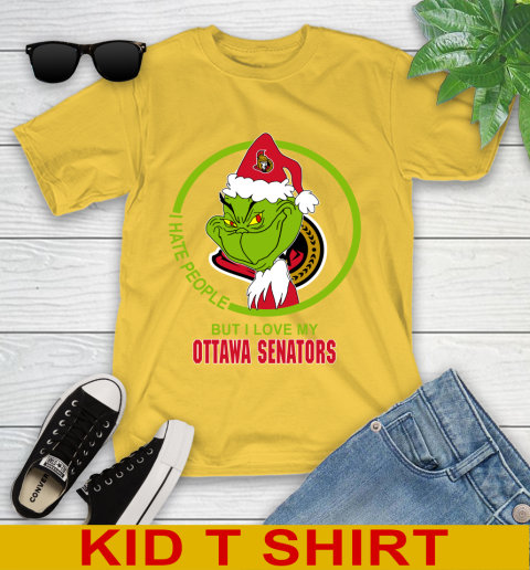 Ottawa Senators NHL Christmas Grinch I Hate People But I Love My Favorite Hockey Team Youth T-Shirt 8