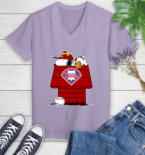 MLB Philadelphia Phillies Snoopy Woodstock The Peanuts Movie Baseball T Shirt_000 Women's V-Neck T-Shirt 14