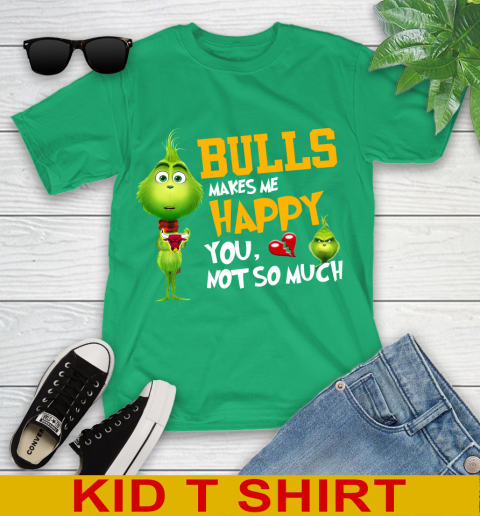NBA Chicago Bulls Makes Me Happy You Not So Much Grinch Basketball Sports Youth T-Shirt 7
