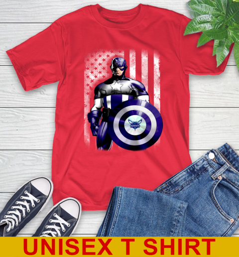 Charlotte Hornets NBA Basketball Captain America Marvel Avengers American Flag Shirt T-Shirt 12