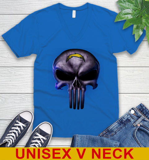 Los Angeles Chargers NFL Football Punisher Skull Sports V-Neck T-Shirt - Image 6