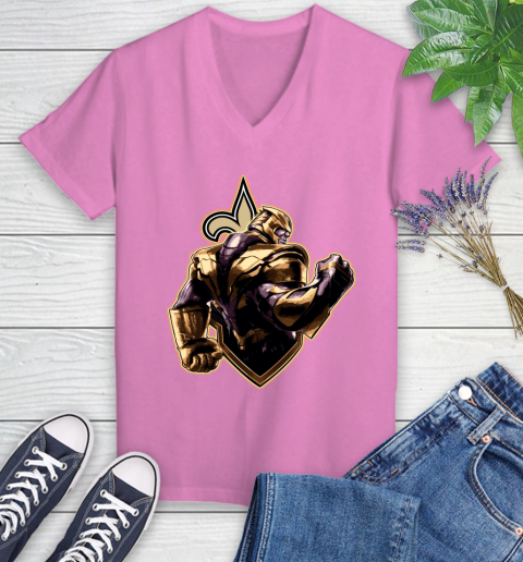 NFL Thanos Avengers Endgame Football Sports New Orleans Saints Women's V-Neck T-Shirt 14