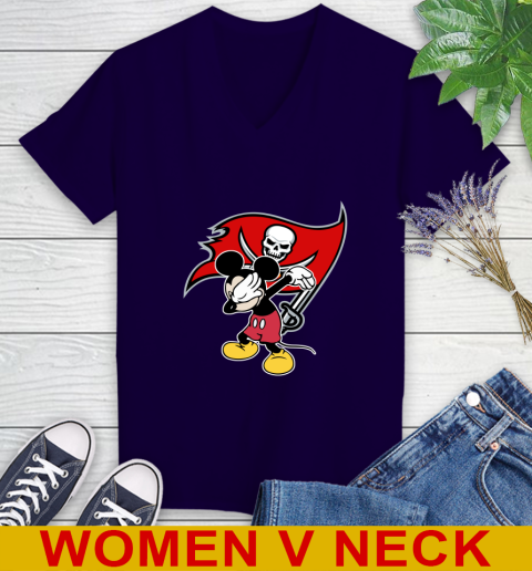 Tampa Bay Buccaneers NFL Football Dabbing Mickey Disney Sports Women's V-Neck T-Shirt 4