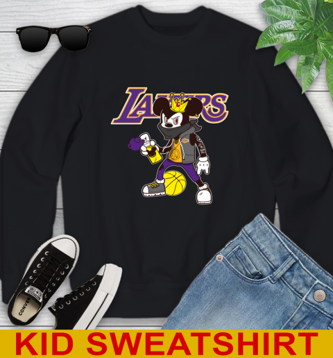 Los Angeles Lakers NBA Basketball Mickey Peace Sign Sports Youth Sweatshirt 2