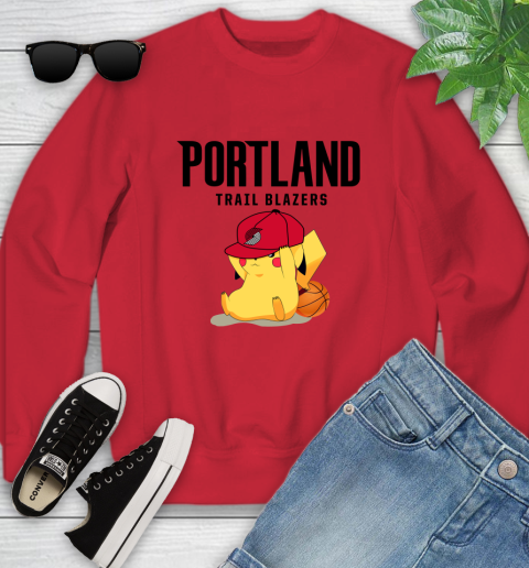 NBA Pikachu Basketball Sports Portland Trail Blazers Youth Sweatshirt 9