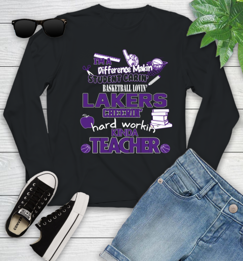 Los Angeles Lakers NBA I'm A Difference Making Student Caring Basketball Loving Kinda Teacher Youth Long Sleeve