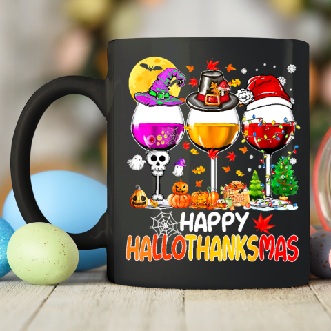 Halloween Thanksgiving Christmas Happy Hallothanksmas Wine Ceramic Mug 11oz 2