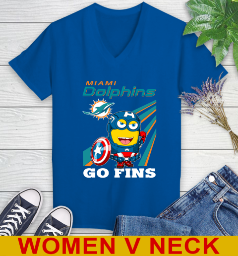 NFL Football Miami Dolphins Captain America Marvel Avengers Minion Shirt Women's V-Neck T-Shirt 9