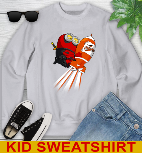 MLB Baseball Baltimore Orioles Deadpool Minion Marvel Shirt Youth Sweatshirt - Image 4